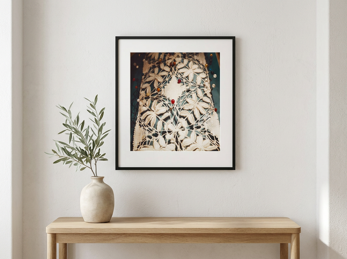 Artisanal Minimalism mood, artwork styled in a room