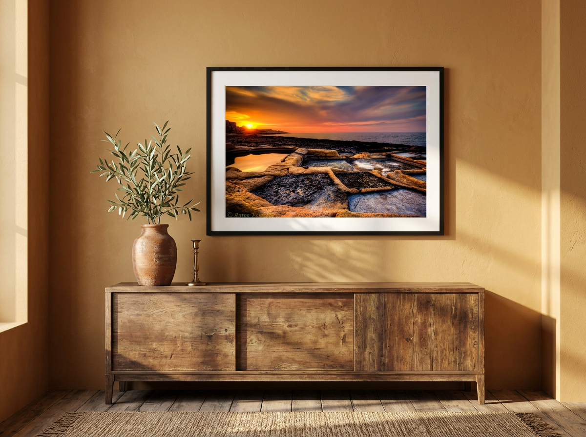 Earthy Elegance mood, artwork styled in a room